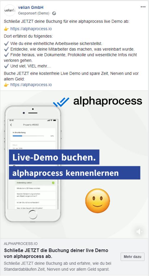 Screenshot Facebook-Werbeanzeige für alphaprocess nachher, Beispiel 3